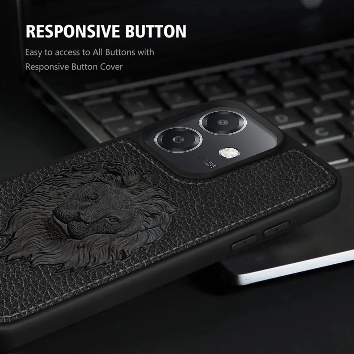 Vaku ® Oppo A3X 5G Lion Embossed Luxury Designer Leather Back Cover - Image 5