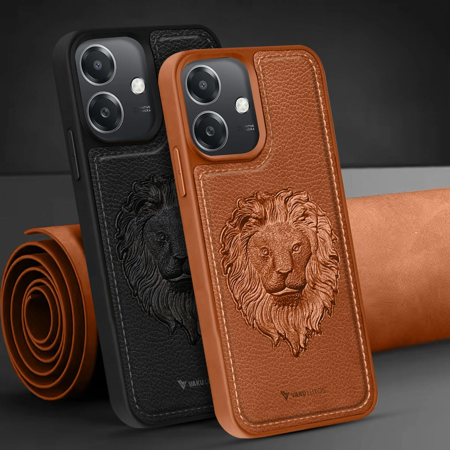 Vaku ® Oppo A3X 5G Lion Embossed Luxury Designer Leather Back Cover - Image 6