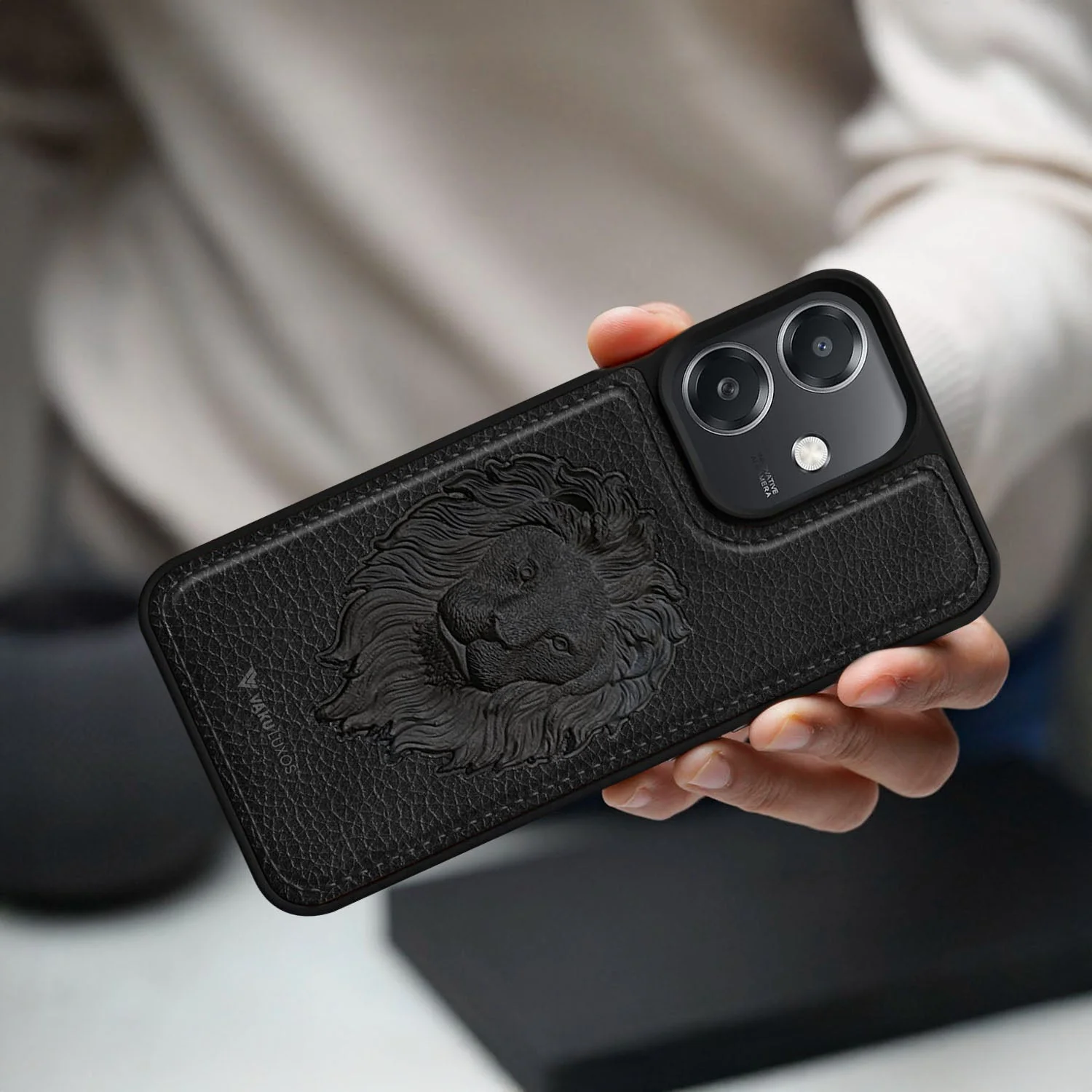 Vaku ® Oppo A3X 5G Lion Embossed Luxury Designer Leather Back Cover - Image 7