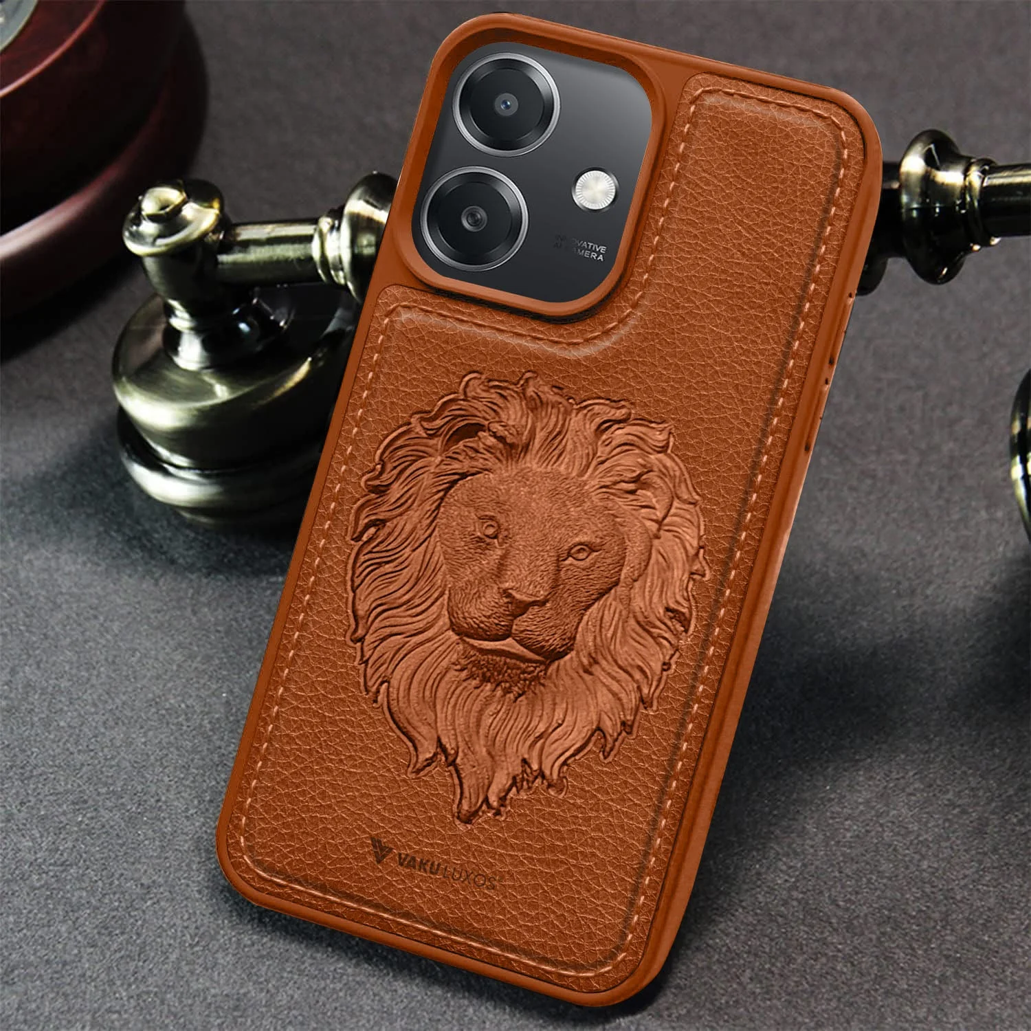 Vaku ® Oppo A3X 5G Lion Embossed Luxury Designer Leather Back Cover - Image 8