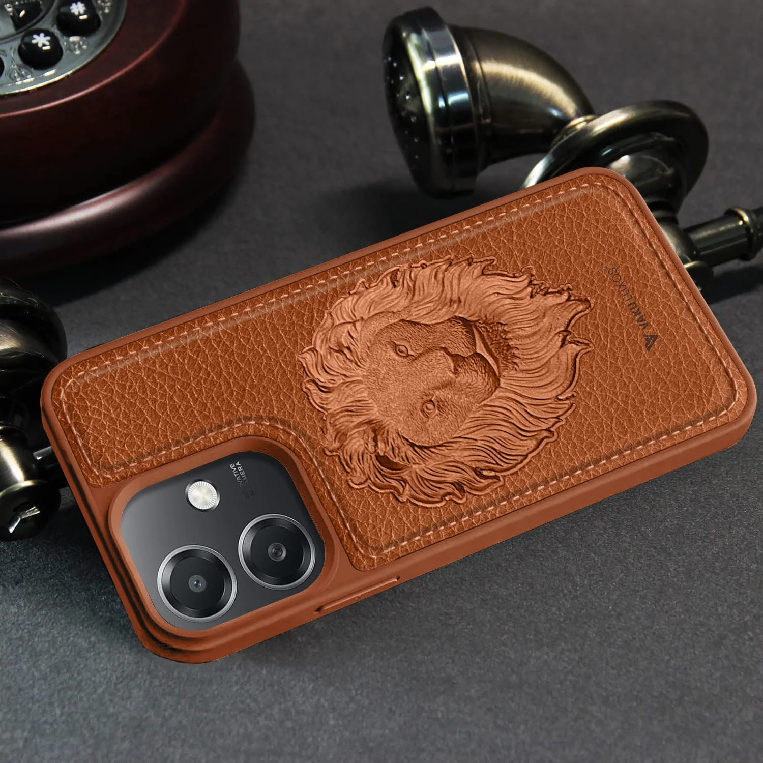 Vaku ® Oppo A3X 5G Lion Embossed Luxury Designer Leather Back Cover - Image 9
