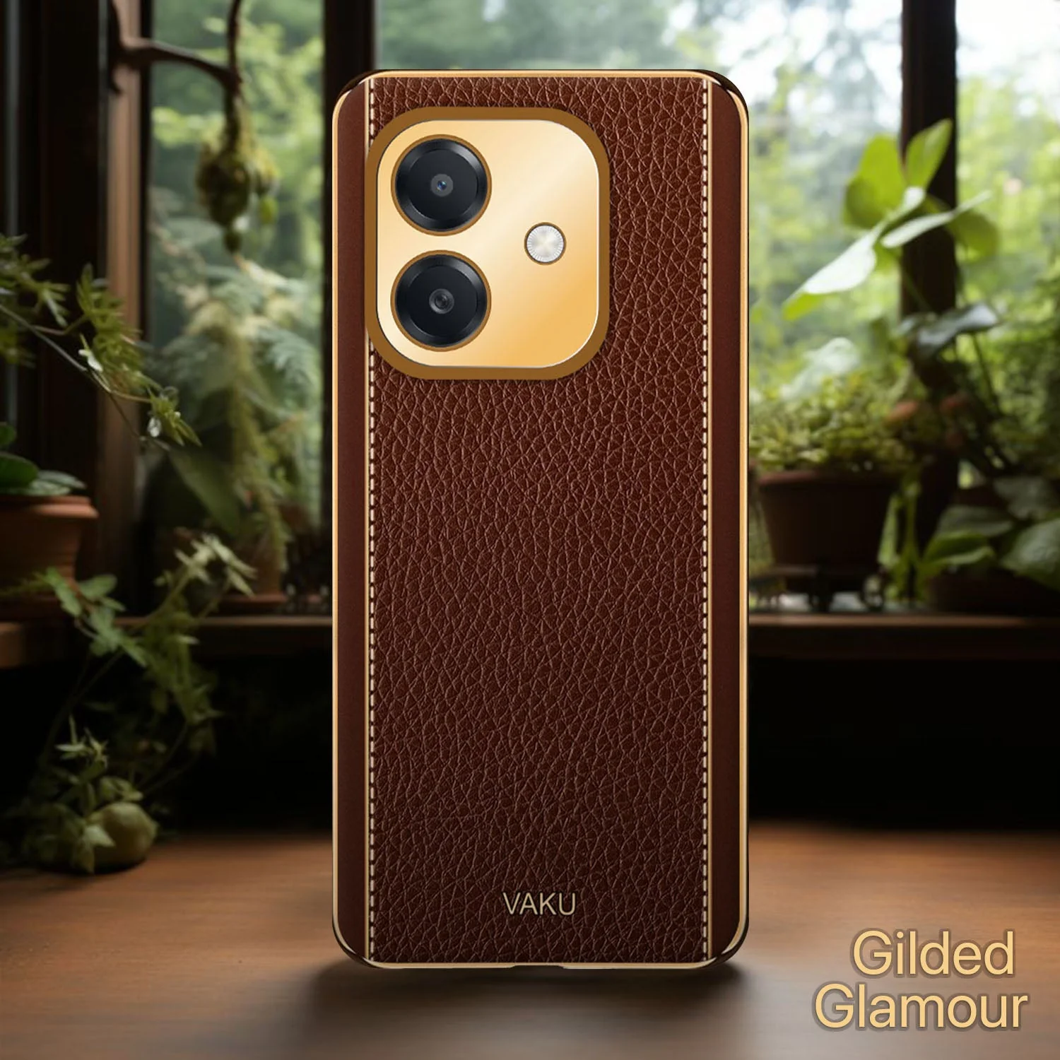 Vaku ® Oppo A3X 5G Luxemberg Leather Pattern Gold Electroplated Soft TPU Back Cover - Image 11