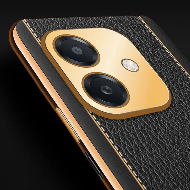 Vaku ® Oppo A3X 5G Luxemberg Leather Pattern Gold Electroplated Soft TPU Back Cover - Image 12