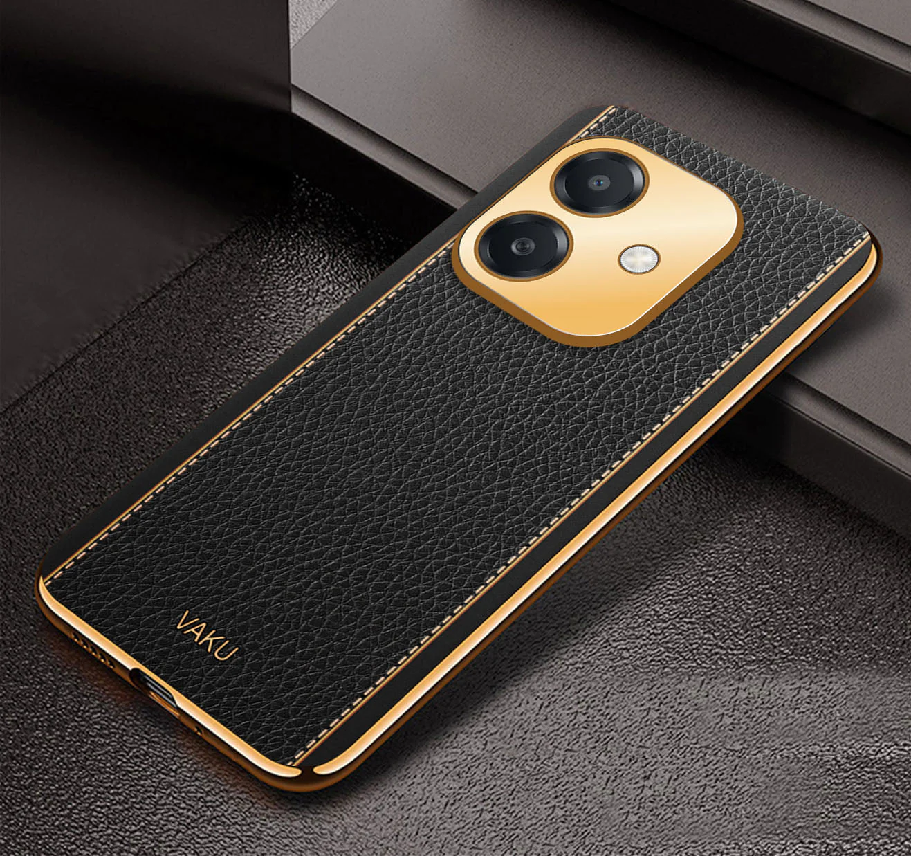 Vaku ® Oppo A3X 5G Luxemberg Leather Pattern Gold Electroplated Soft TPU Back Cover - Image 13