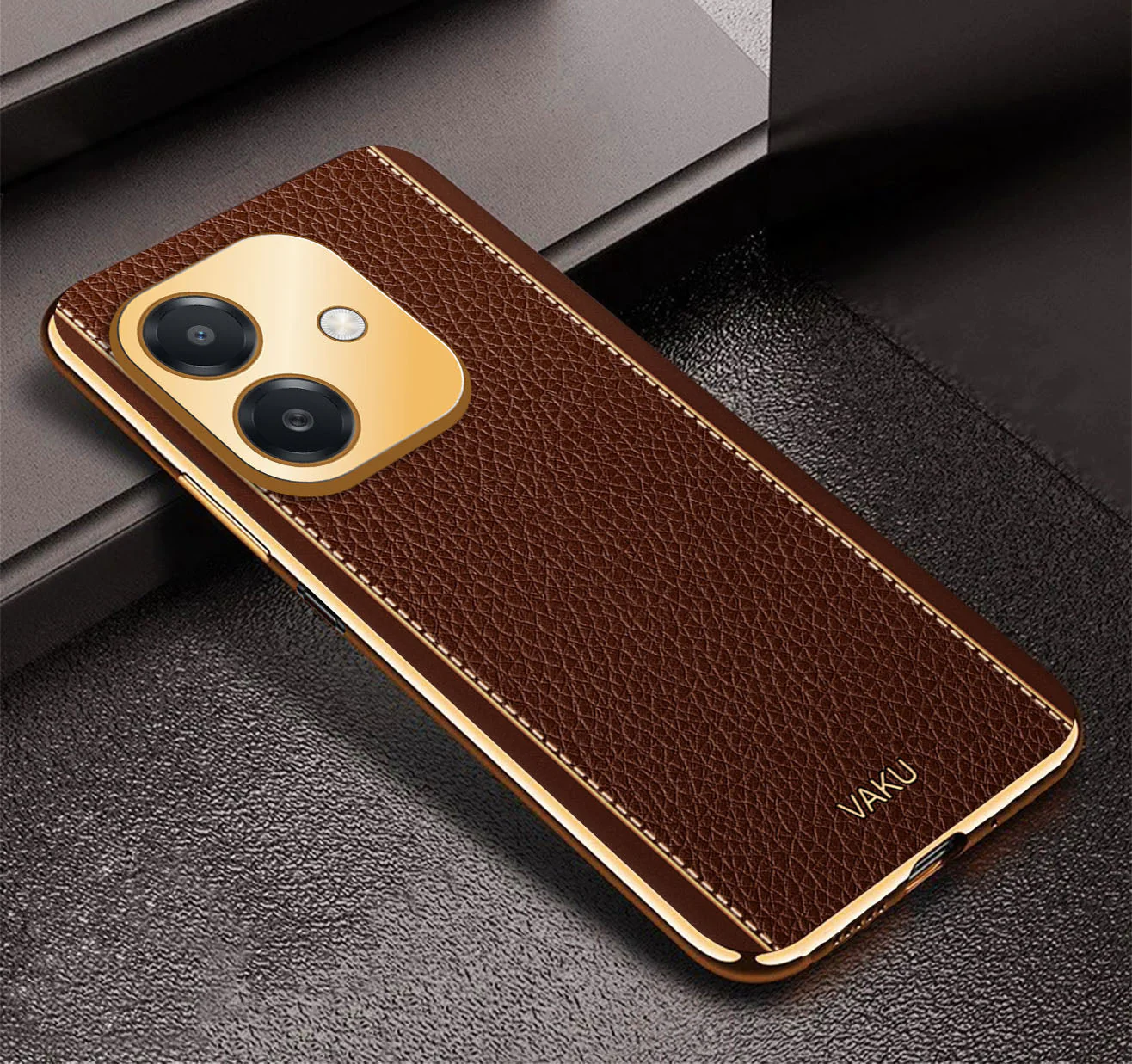 Vaku ® Oppo A3X 5G Luxemberg Leather Pattern Gold Electroplated Soft TPU Back Cover - Image 14