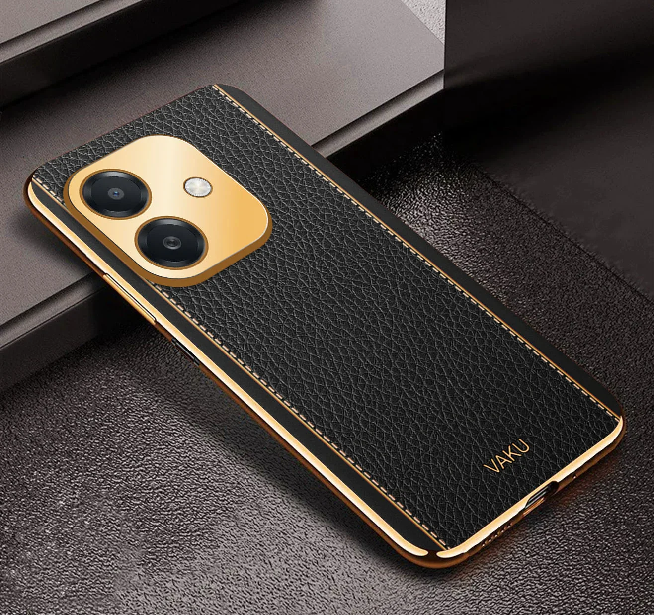 Vaku ® Oppo A3X 5G Luxemberg Leather Pattern Gold Electroplated Soft TPU Back Cover - Image 3