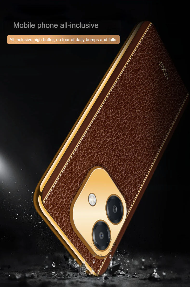 Vaku ® Oppo A3X 5G Luxemberg Leather Pattern Gold Electroplated Soft TPU Back Cover - Image 4