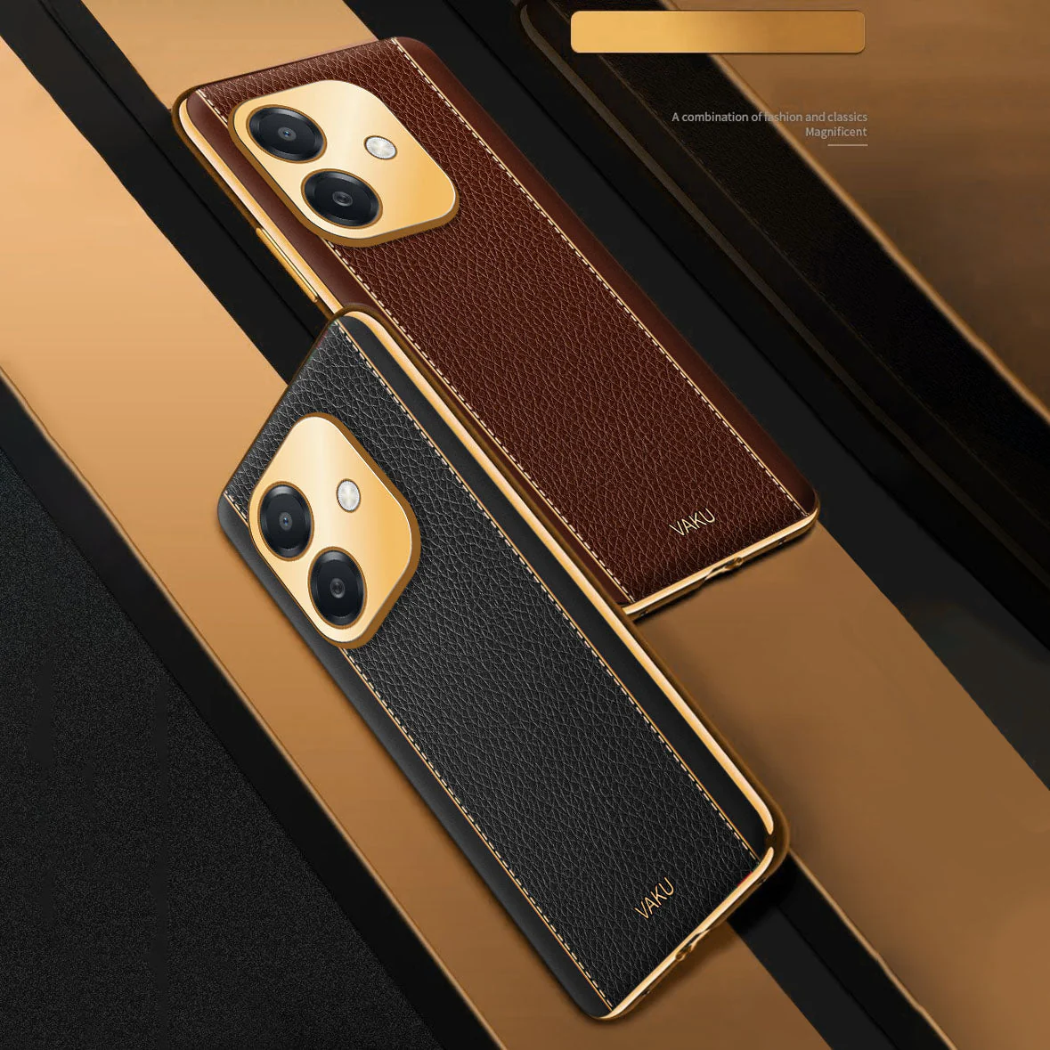Vaku ® Oppo A3X 5G Luxemberg Leather Pattern Gold Electroplated Soft TPU Back Cover - Image 5