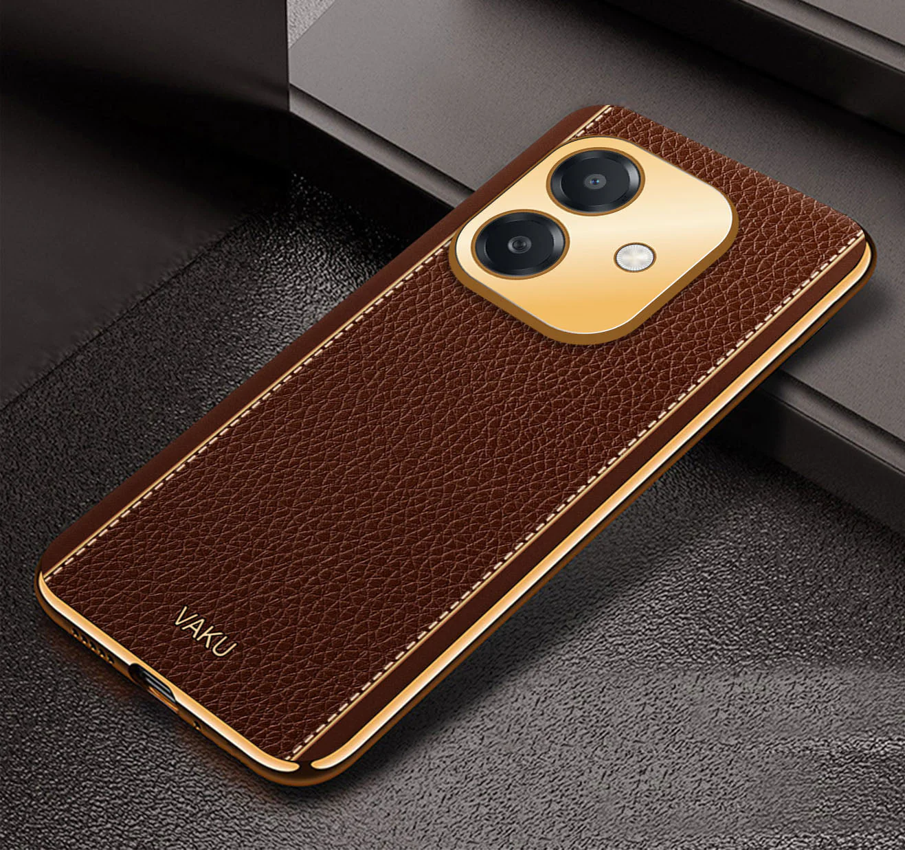 Vaku ® Oppo A3X 5G Luxemberg Leather Pattern Gold Electroplated Soft TPU Back Cover - Image 7