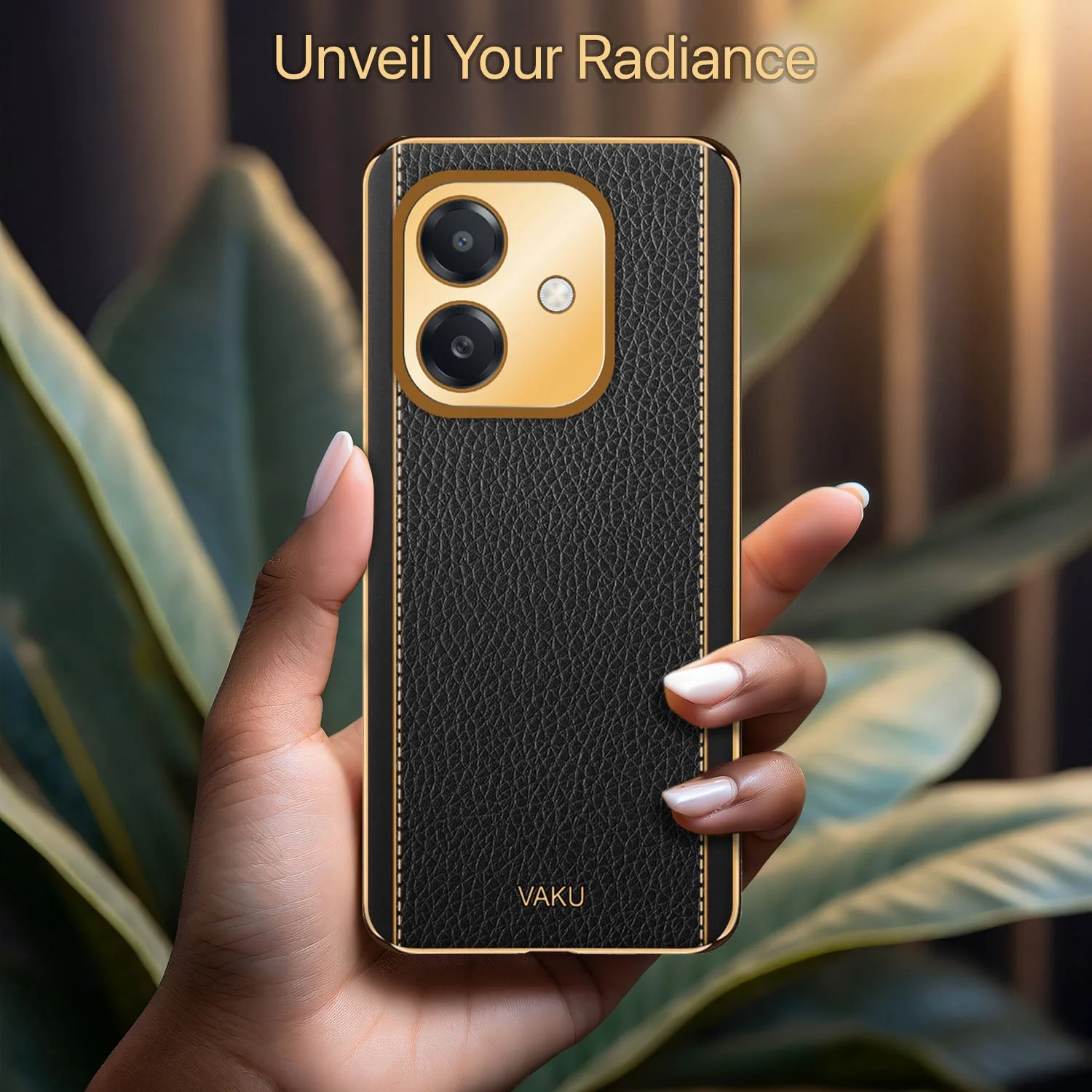 Vaku ® Oppo A3X 5G Luxemberg Leather Pattern Gold Electroplated Soft TPU Back Cover - Image 8