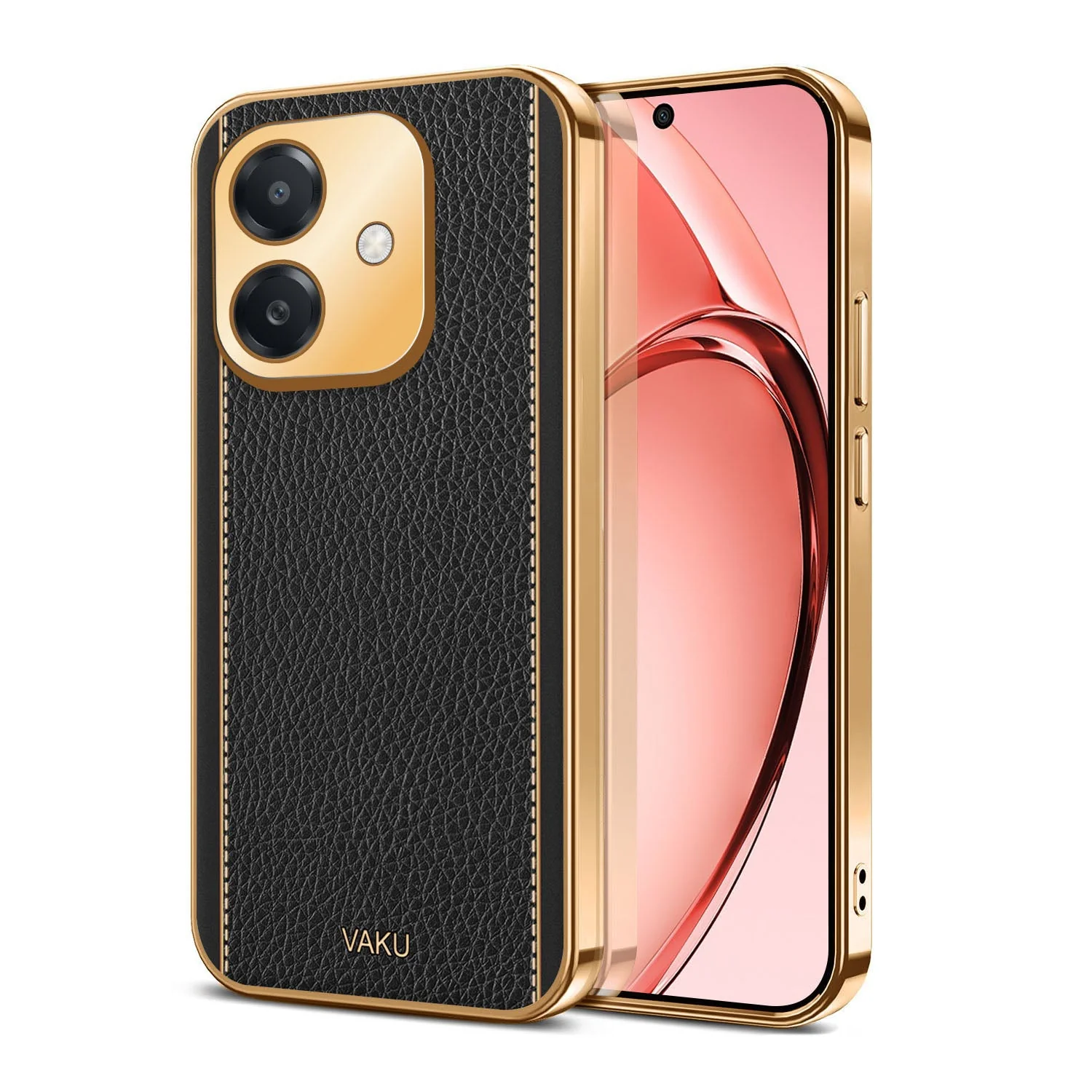 Vaku ® Oppo A3X 5G Luxemberg Leather Pattern Gold Electroplated Soft TPU Back Cover - Image 9