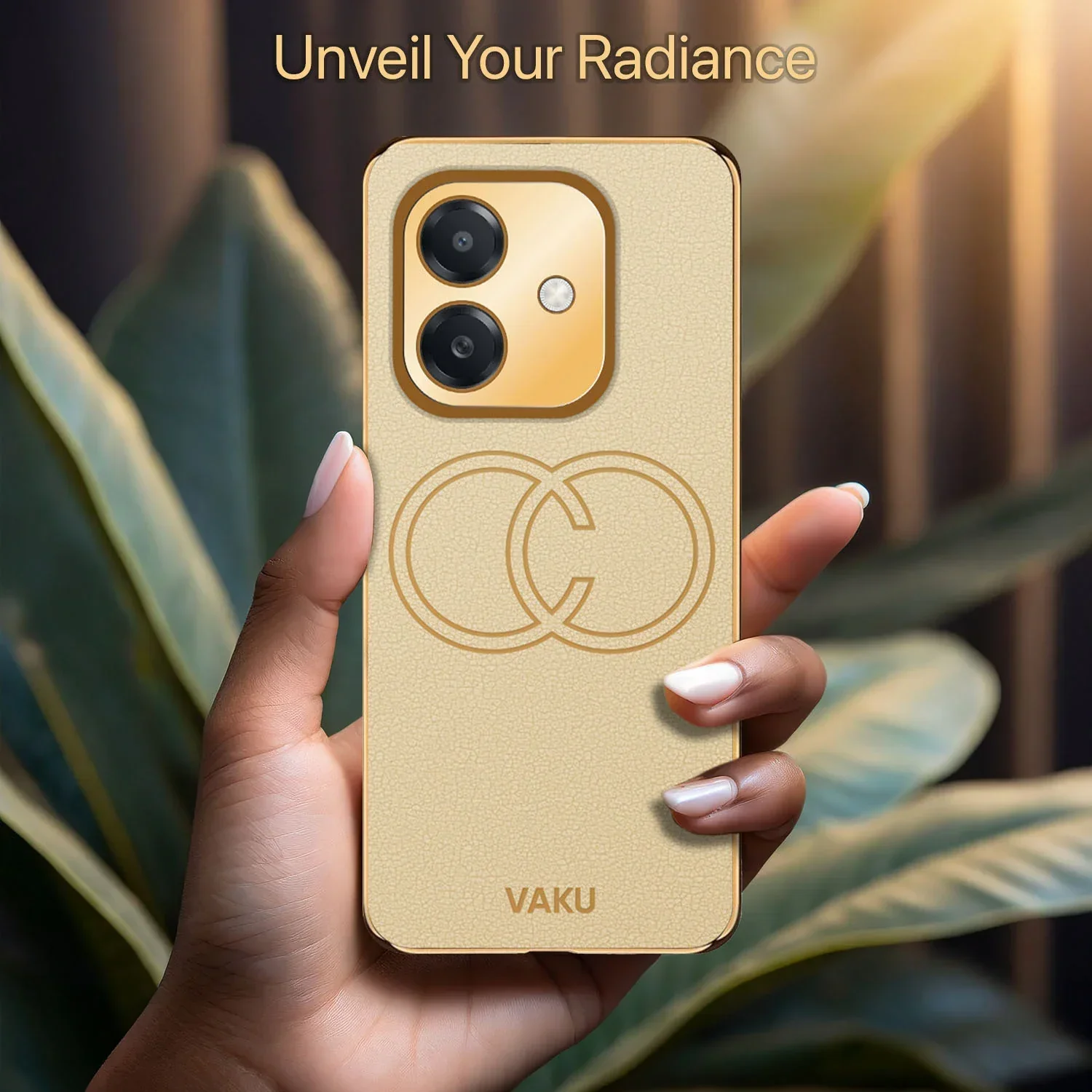 Vaku ® Oppo A3X 5G Skylar Leather Pattern Gold Electroplated Soft TPU Back Cover - Image 2