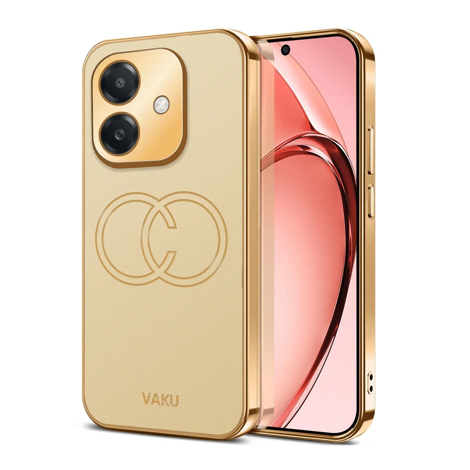 Vaku ® Oppo A3X 5G Skylar Leather Pattern Gold Electroplated Soft TPU Back Cover - Image 3