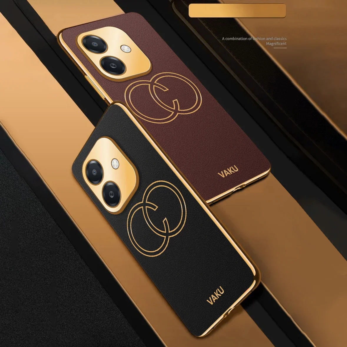 Vaku ® Oppo A3X 5G Skylar Leather Pattern Gold Electroplated Soft TPU Back Cover - Image 4