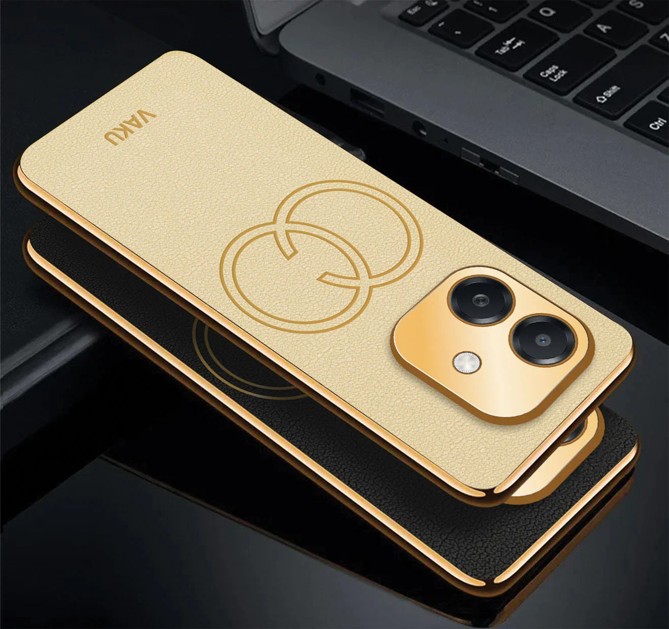 Vaku ® Oppo A3X 5G Skylar Leather Pattern Gold Electroplated Soft TPU Back Cover - Image 5