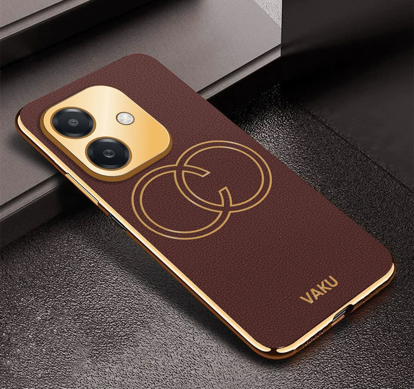Vaku ® Oppo A3X 5G Skylar Leather Pattern Gold Electroplated Soft TPU Back Cover - Image 6