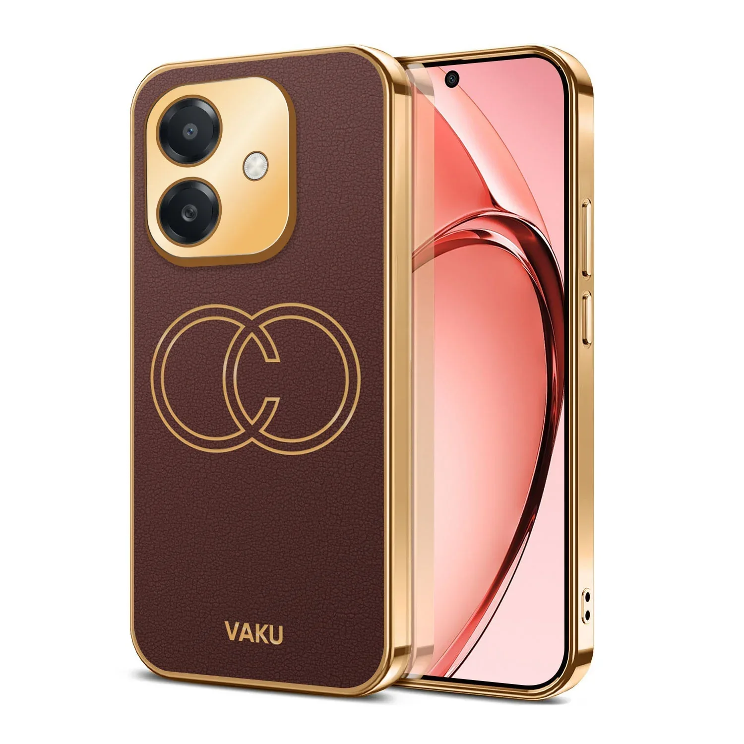 Vaku ® Oppo A3X 5G Skylar Leather Pattern Gold Electroplated Soft TPU Back Cover - Image 7