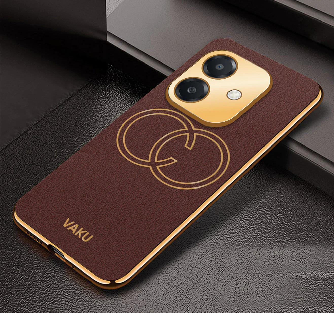 Vaku ® Oppo A3X 5G Skylar Leather Pattern Gold Electroplated Soft TPU Back Cover - Image 9