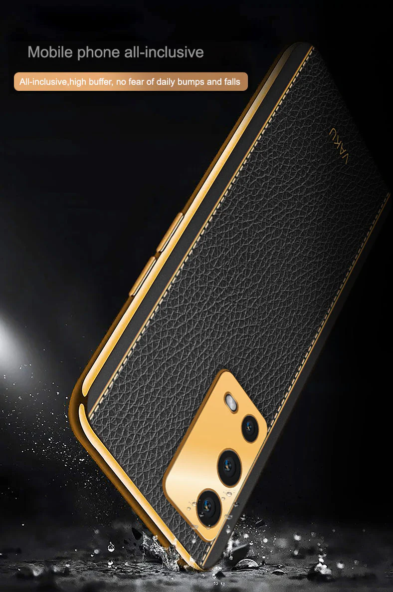Vaku® Oppo A55 Luxemberg Leather Stitched Gold Electroplated Soft TPU Back Cover - Image 13