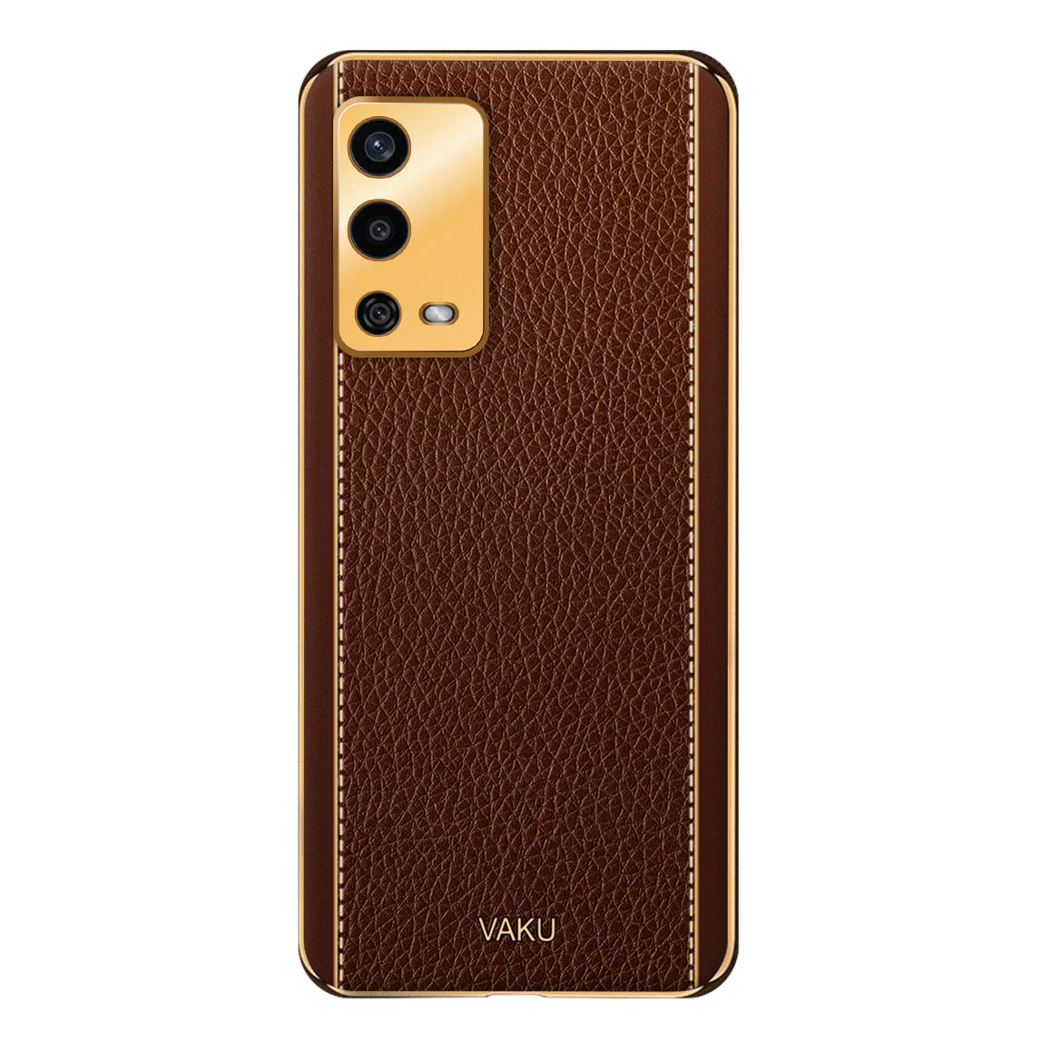 Vaku® Oppo A55 Luxemberg Leather Stitched Gold Electroplated Soft TPU Back Cover - Image 14