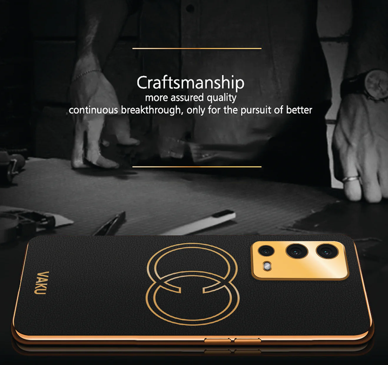 Vaku® Oppo A55 Skylar Leather Pattern Gold Electroplated Soft TPU Back Cover - Image 3