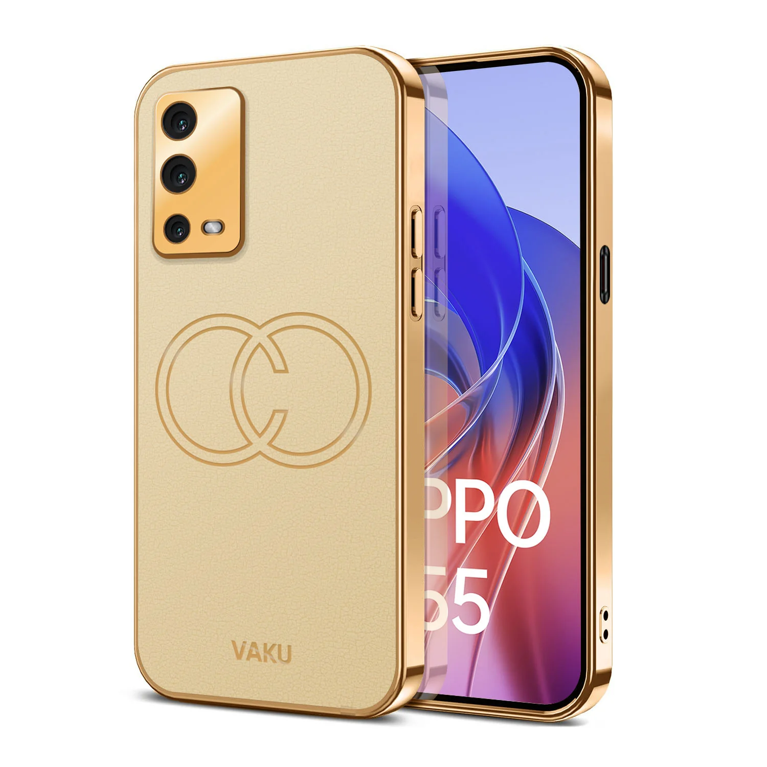 Vaku® Oppo A55 Skylar Leather Pattern Gold Electroplated Soft TPU Back Cover - Image 5