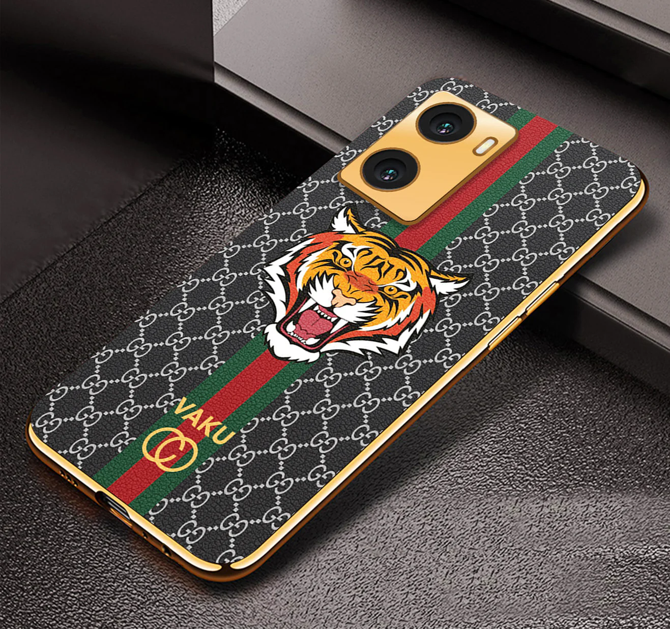 Vaku ® Oppo A57 4G Lynx Designer Leather Pattern Gold Electroplated Soft TPU Back Cover Case - Image 4