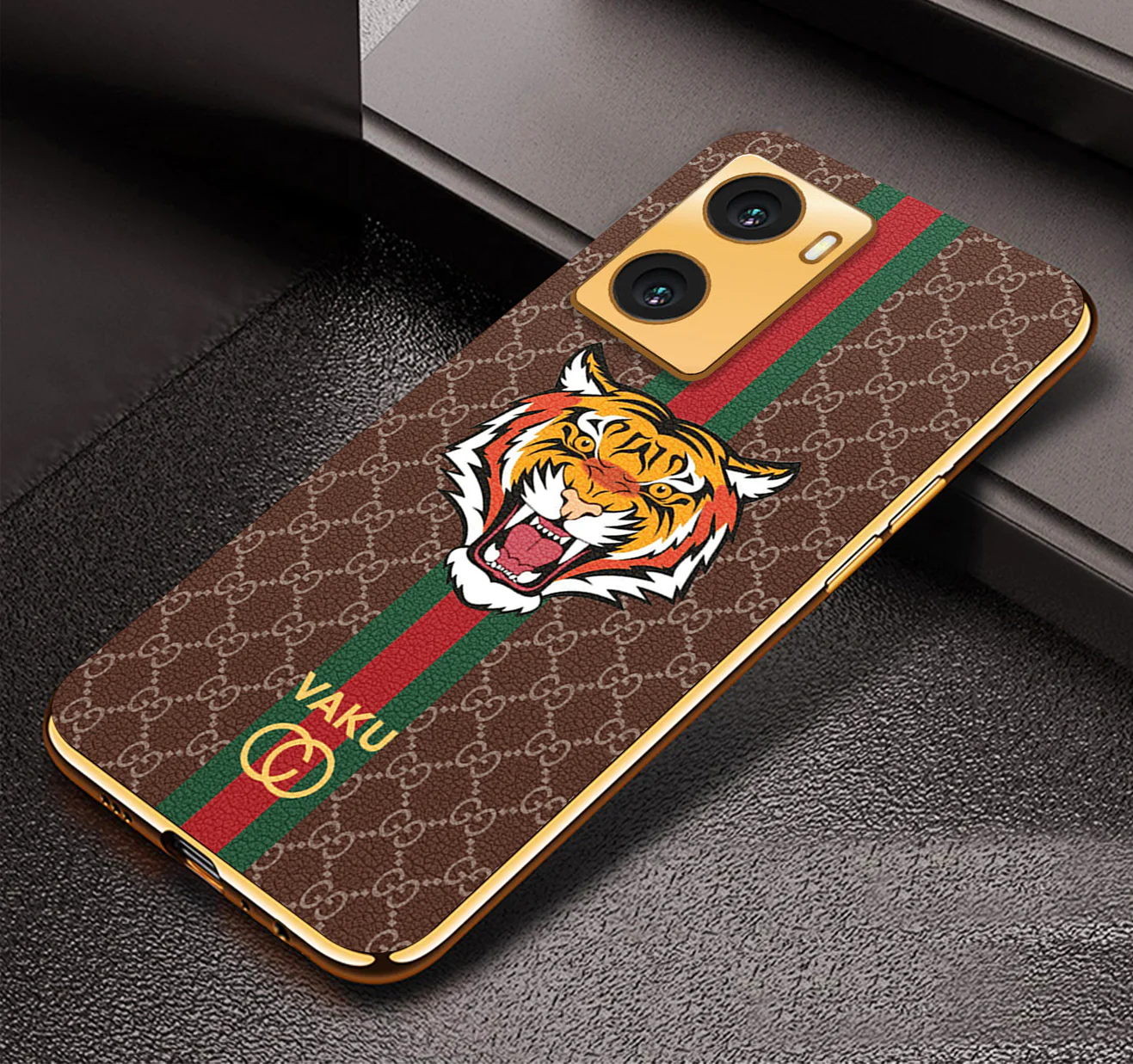 Vaku ® Oppo A57 4G Lynx Designer Leather Pattern Gold Electroplated Soft TPU Back Cover Case - Image 6