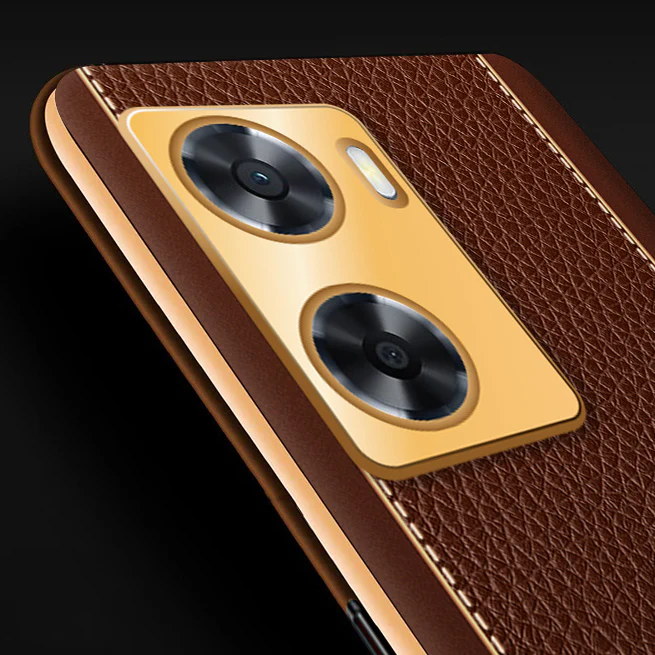 Vaku® Oppo A57 Luxemberg Series Leather Stitched Gold Electroplated Soft TPU Back Cover - Image 12