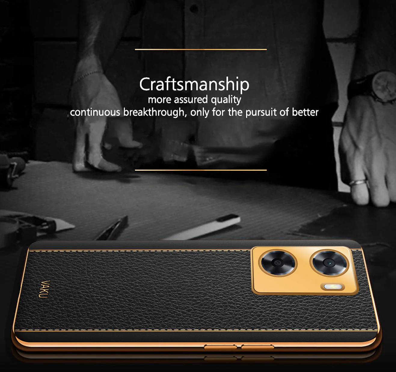Vaku® Oppo A57 Luxemberg Series Leather Stitched Gold Electroplated Soft TPU Back Cover - Image 14