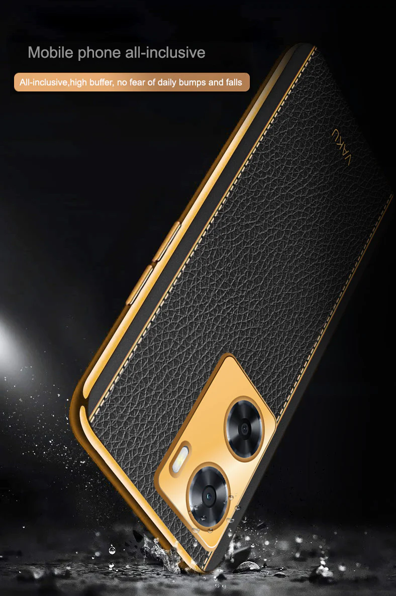 Vaku® Oppo A57 Luxemberg Series Leather Stitched Gold Electroplated Soft TPU Back Cover - Image 15