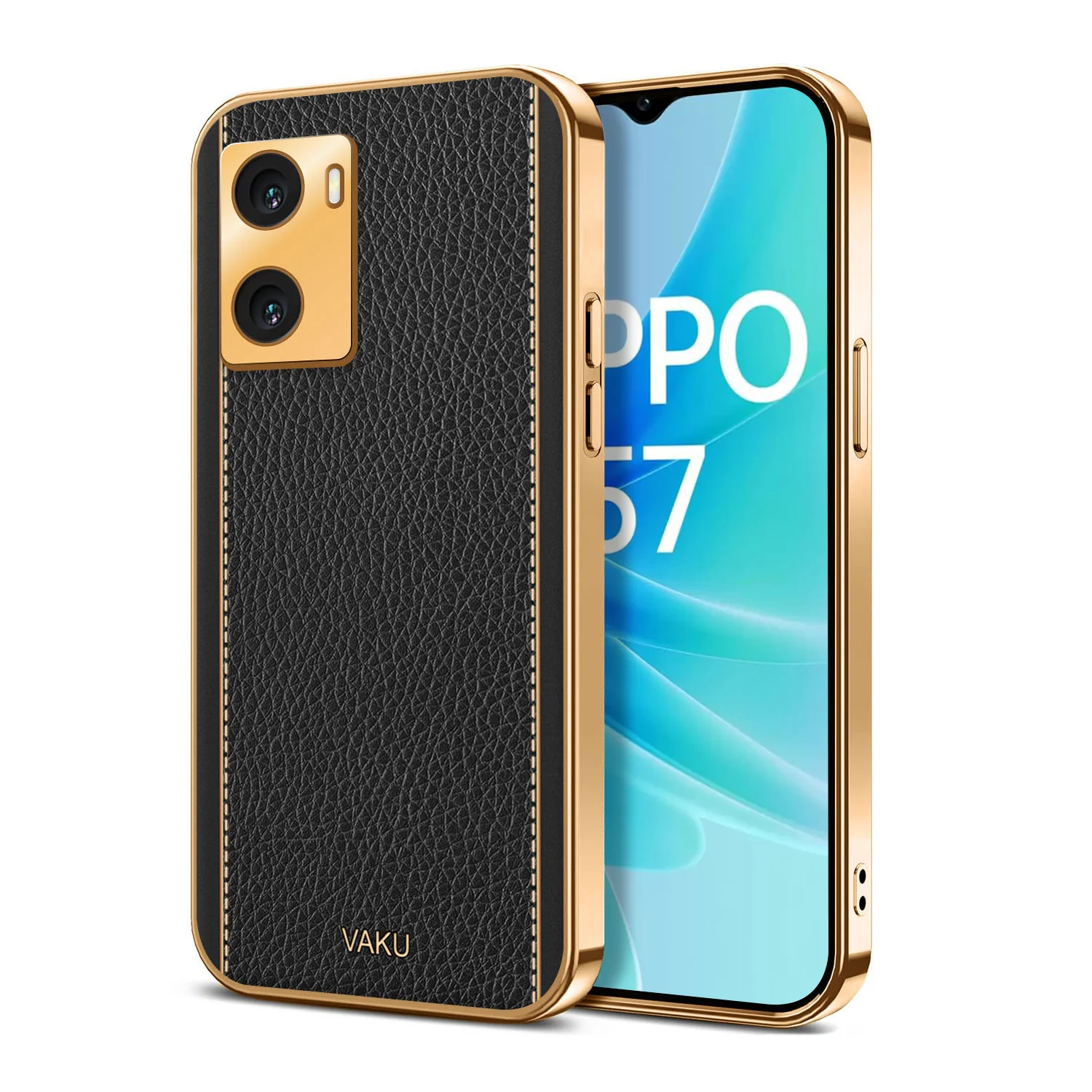 Vaku® Oppo A57 Luxemberg Series Leather Stitched Gold Electroplated Soft TPU Back Cover - Image 4