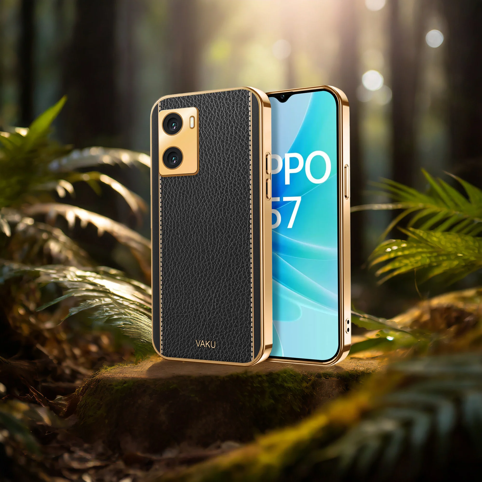 Vaku® Oppo A57 Luxemberg Series Leather Stitched Gold Electroplated Soft TPU Back Cover - Image 5