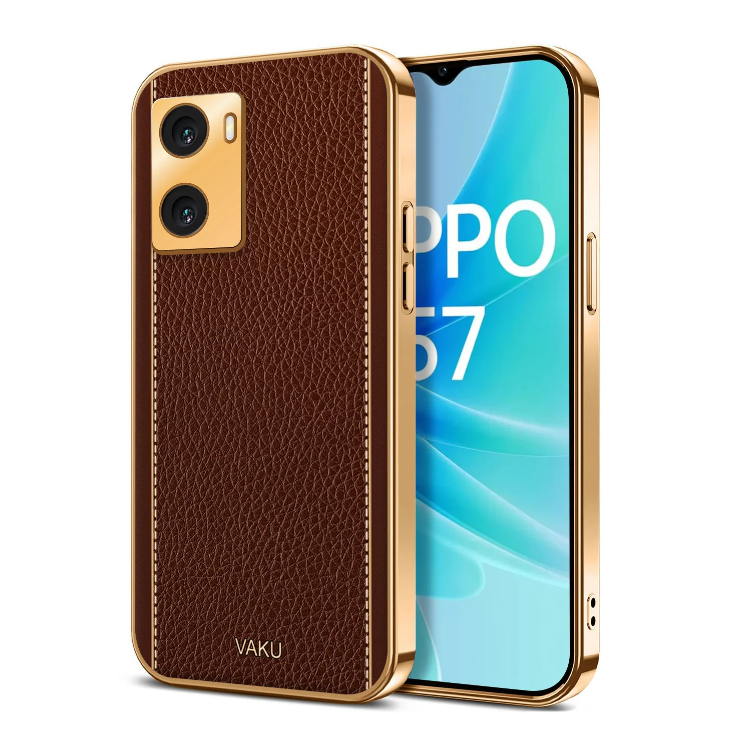 Vaku® Oppo A57 Luxemberg Series Leather Stitched Gold Electroplated Soft TPU Back Cover - Image 7