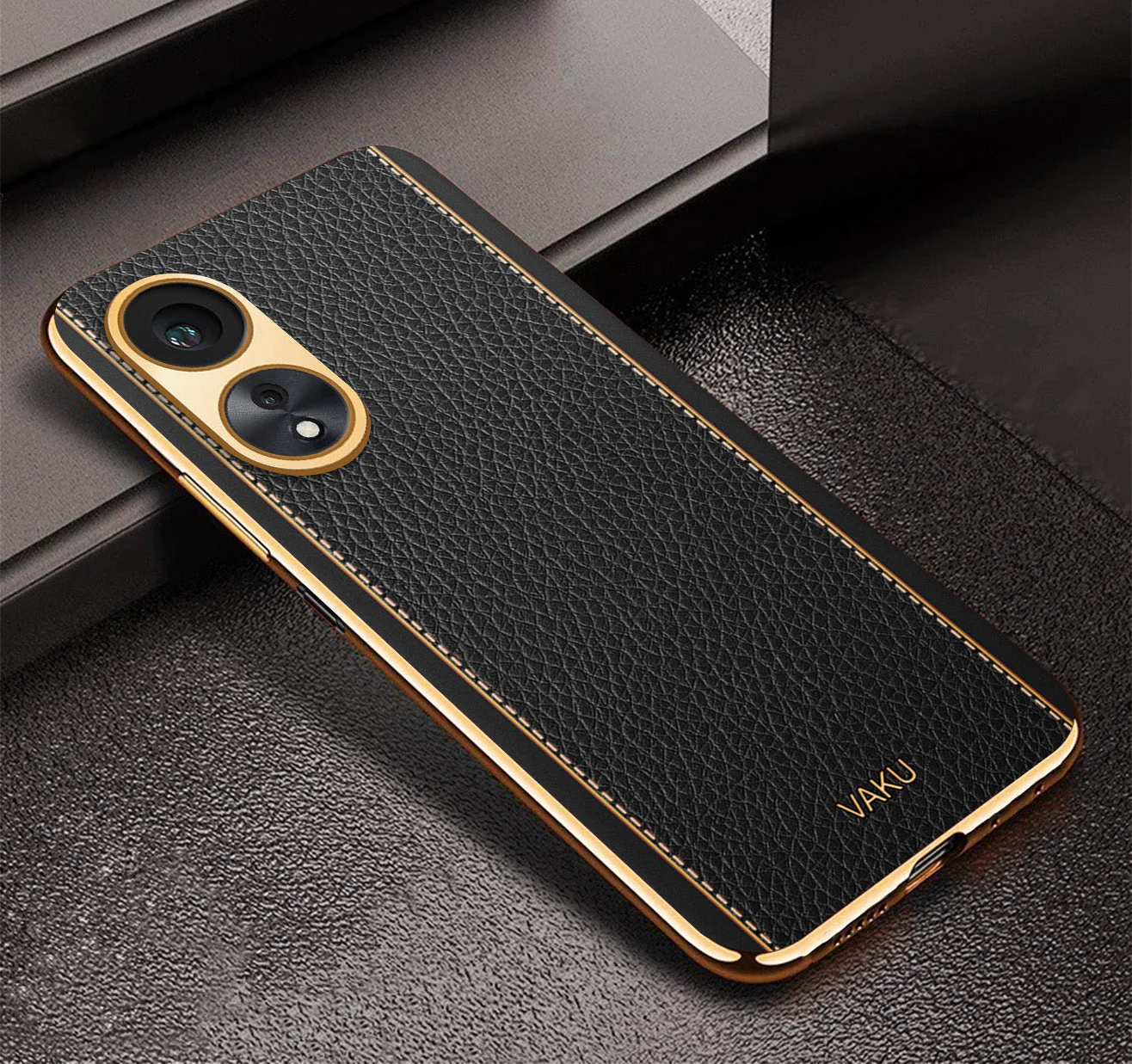 Vaku® Oppo A58 4G Luxemberg Leather Pattern Gold Electroplated Soft TPU Back Cover - Image 2