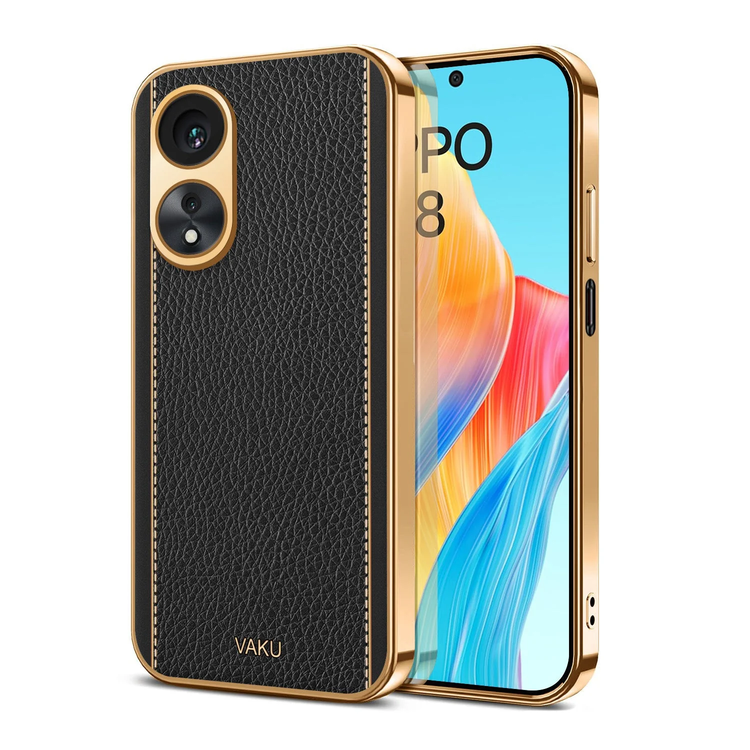 Vaku® Oppo A58 4G Luxemberg Leather Pattern Gold Electroplated Soft TPU Back Cover - Image 5
