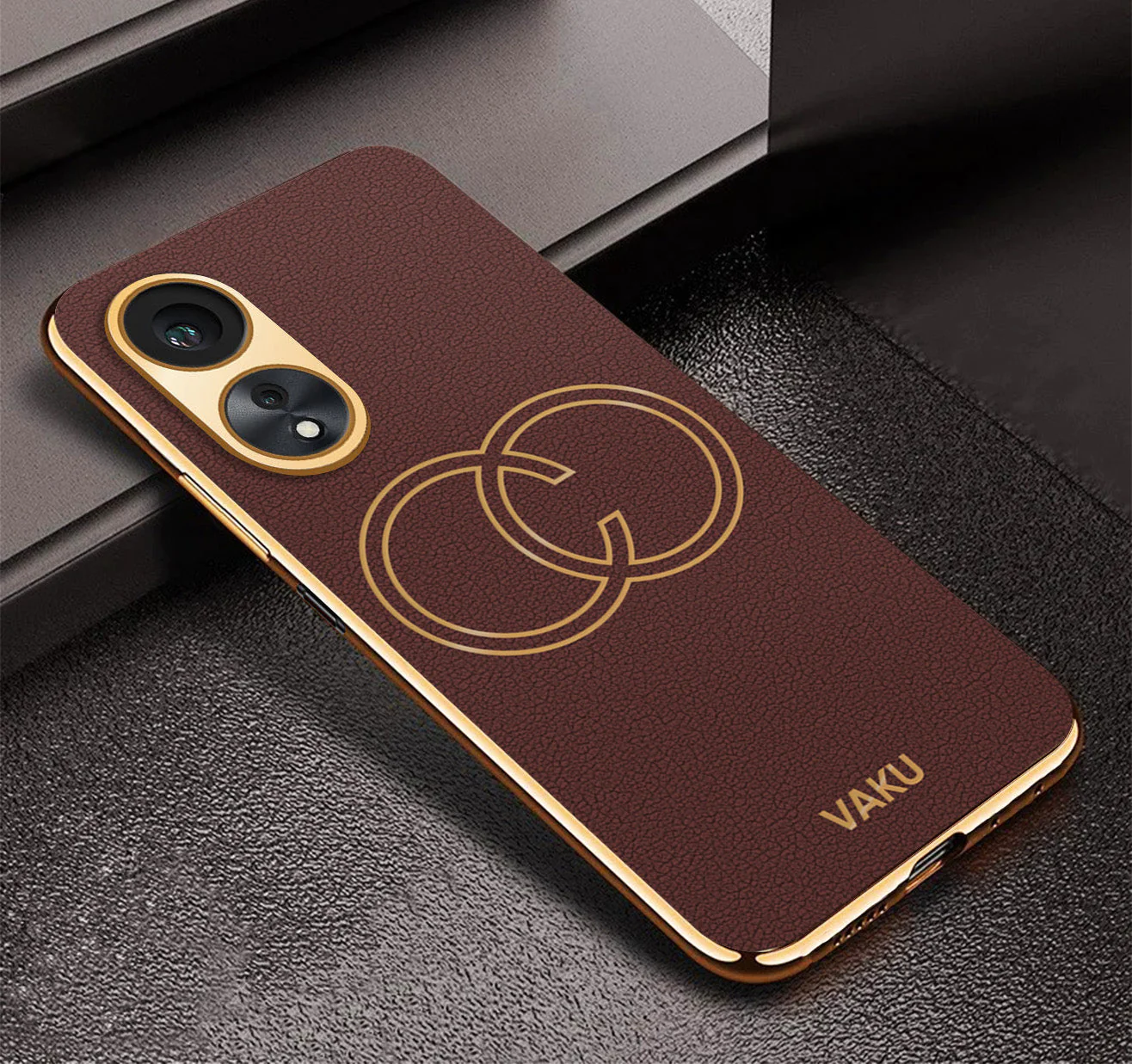 Vaku® Oppo A58 4G Skylar Leather Pattern Gold Electroplated Soft TPU Back Cover - Image 10
