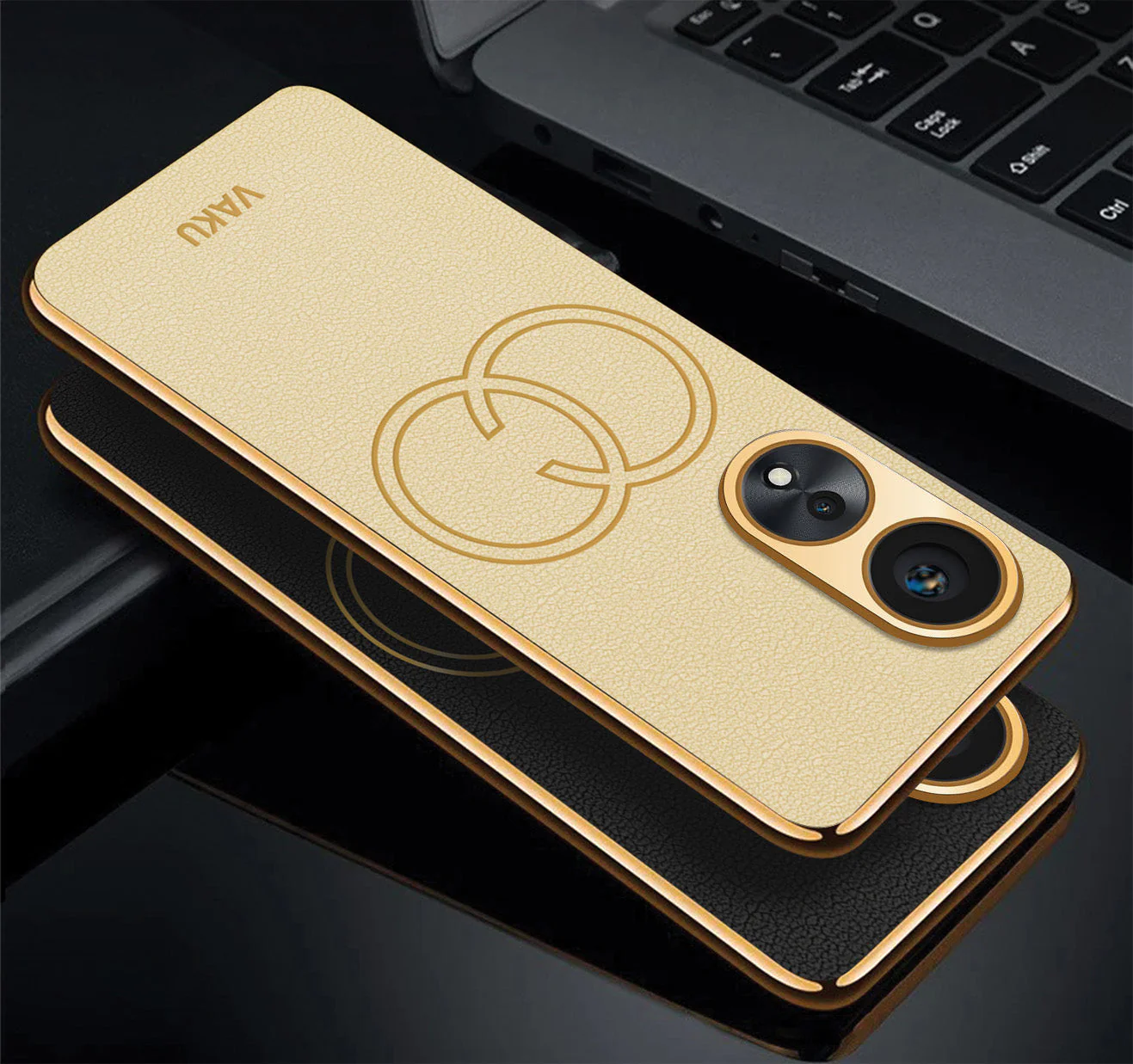 Vaku® Oppo A58 4G Skylar Leather Pattern Gold Electroplated Soft TPU Back Cover - Image 12