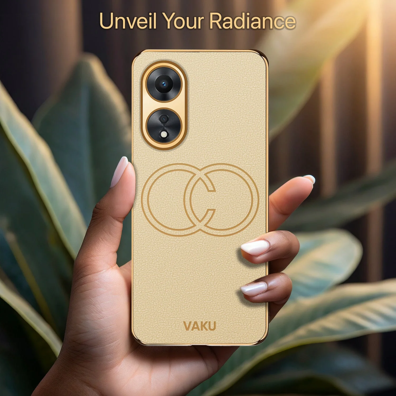Vaku® Oppo A58 4G Skylar Leather Pattern Gold Electroplated Soft TPU Back Cover - Image 4