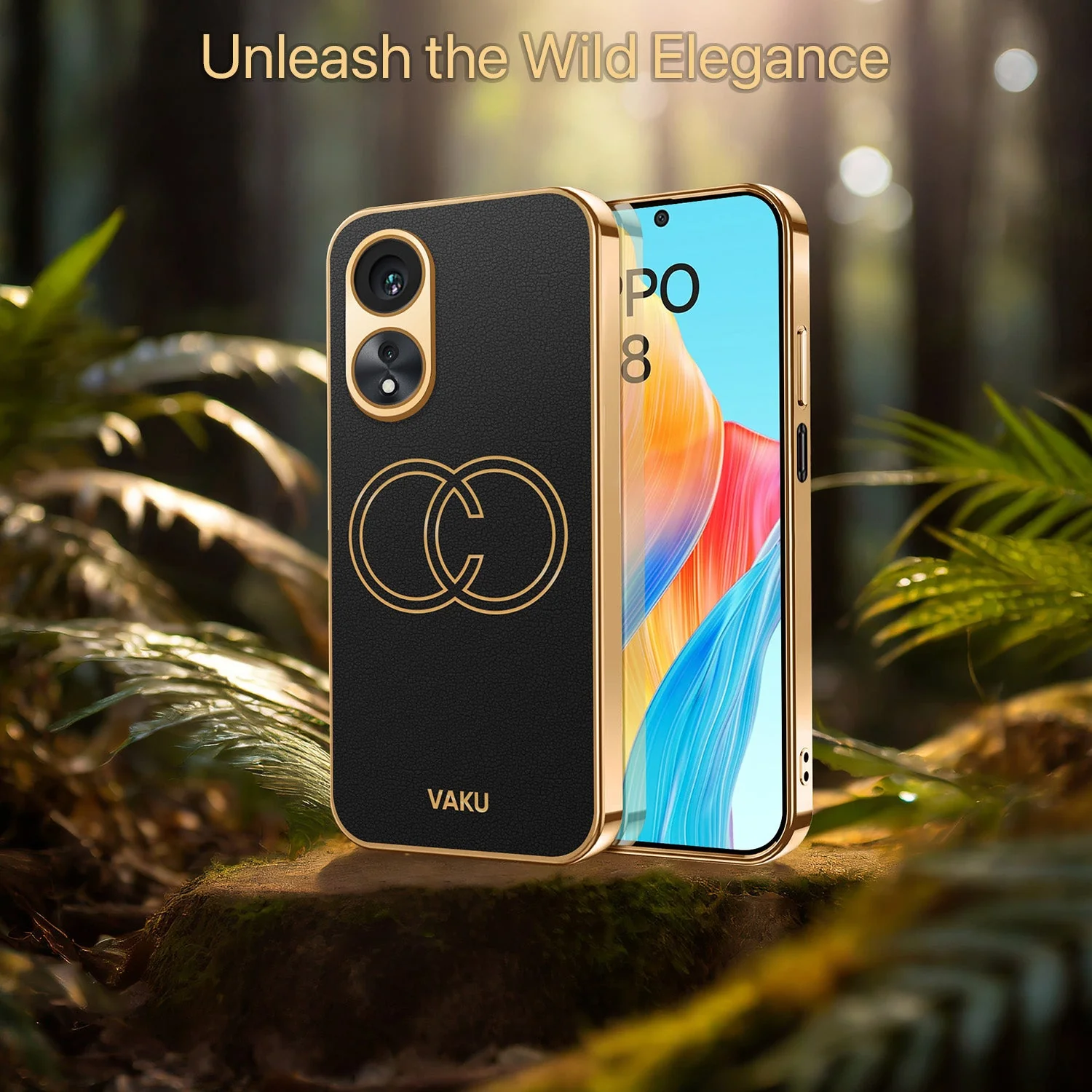 Vaku® Oppo A58 4G Skylar Leather Pattern Gold Electroplated Soft TPU Back Cover - Image 6