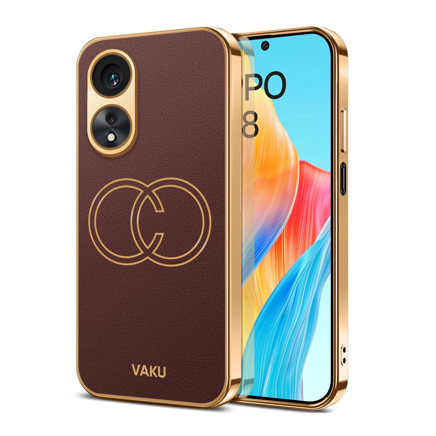 Vaku® Oppo A58 4G Skylar Leather Pattern Gold Electroplated Soft TPU Back Cover - Image 9