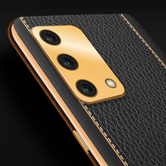 Vaku® Oppo A74 4G Luxemberg Leather Stitched Gold Electroplated Soft TPU Back Cover - Image 2
