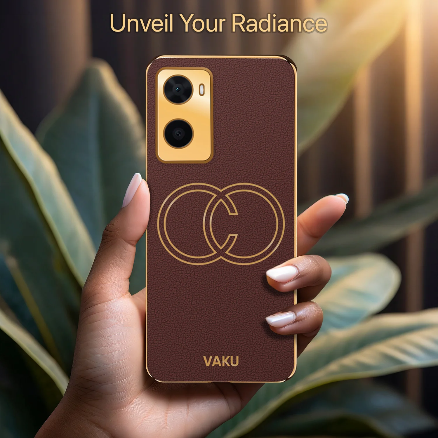 Vaku® Oppo A76 4G Skylar Leather Pattern Gold Electroplated Soft TPU Back Cover - Image 10