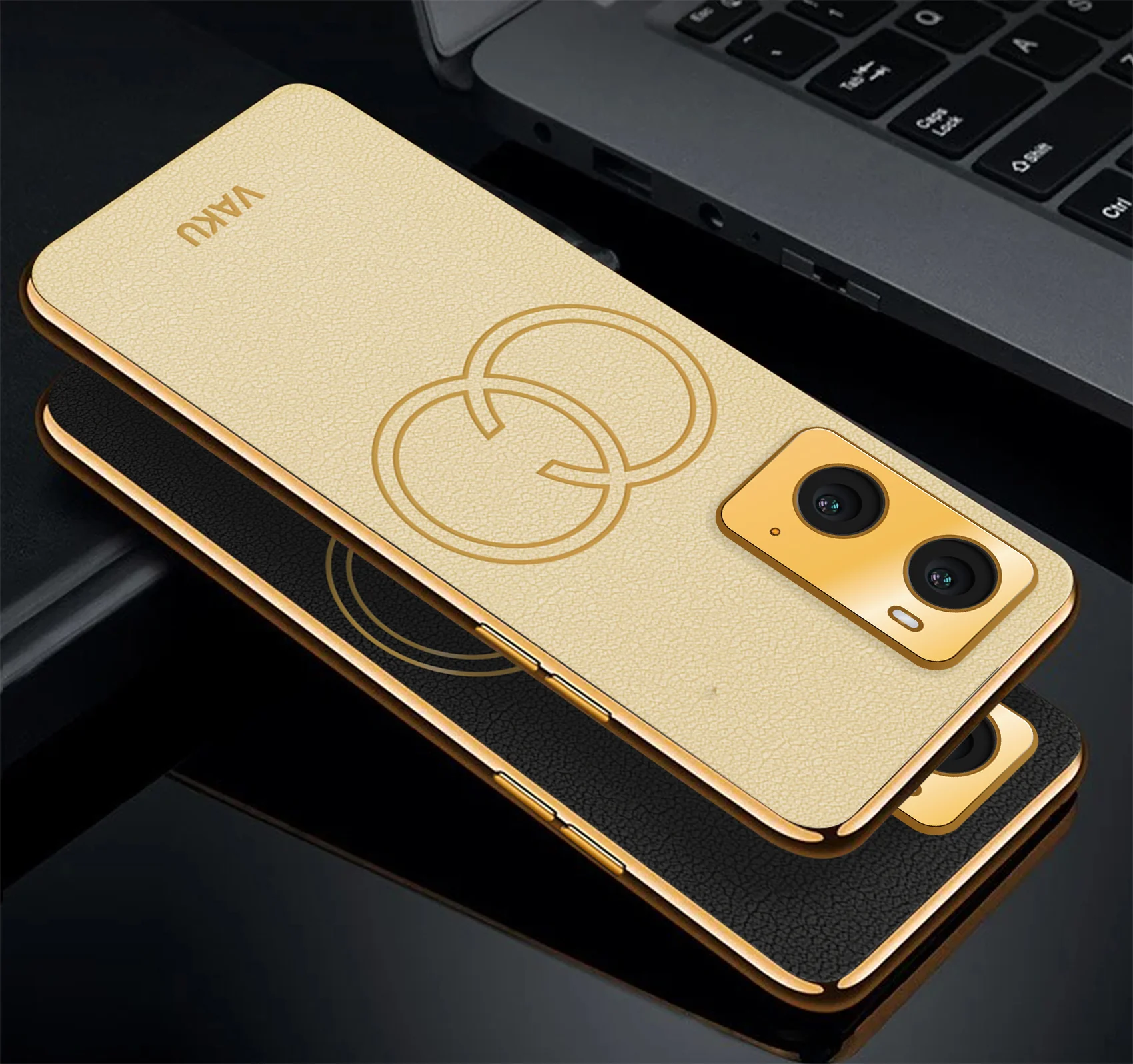 Vaku® Oppo A76 4G Skylar Leather Pattern Gold Electroplated Soft TPU Back Cover - Image 3