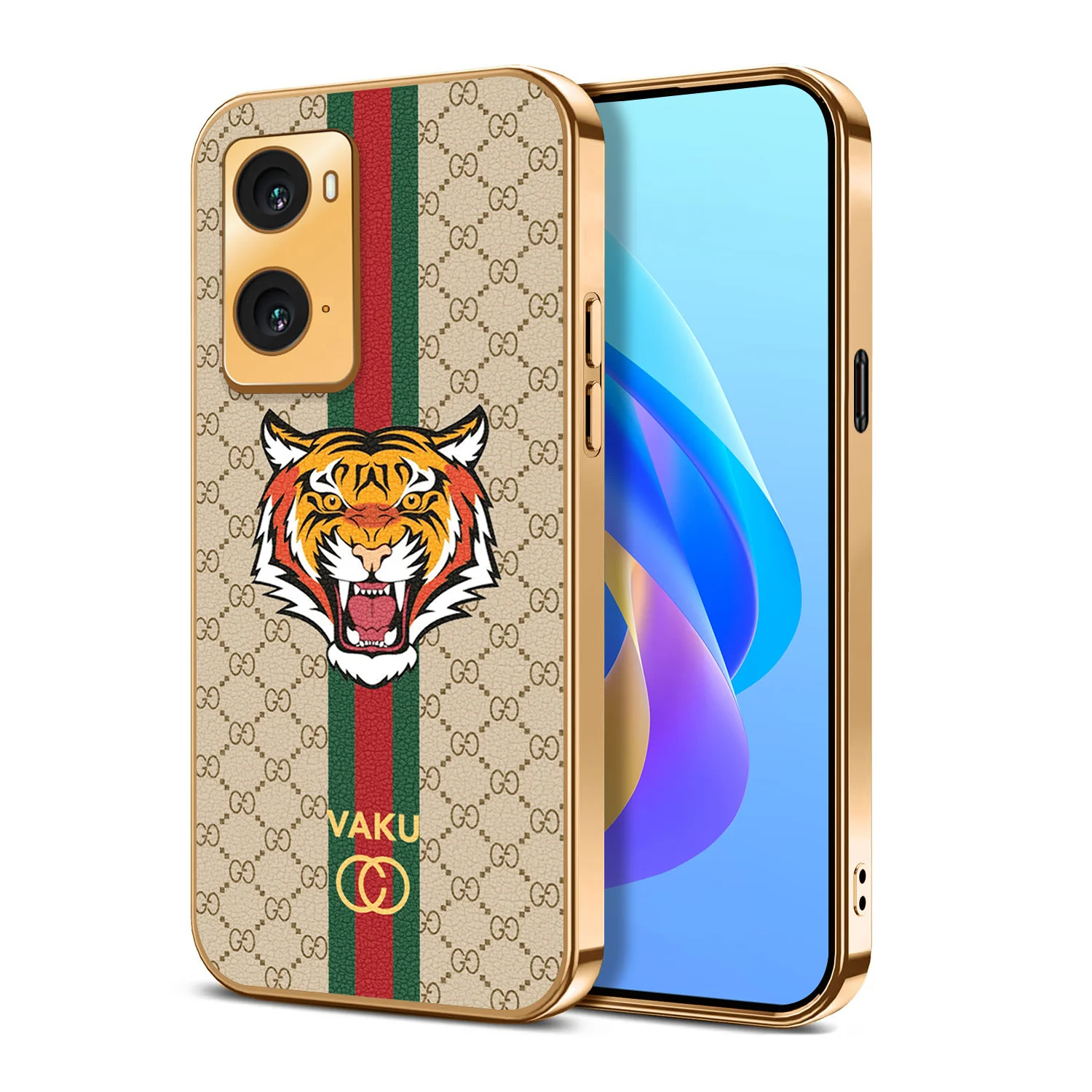 Vaku ® Oppo A76 Lynx Designer Leather Pattern Gold Electroplated Soft TPU Back Cover Case - Image 10