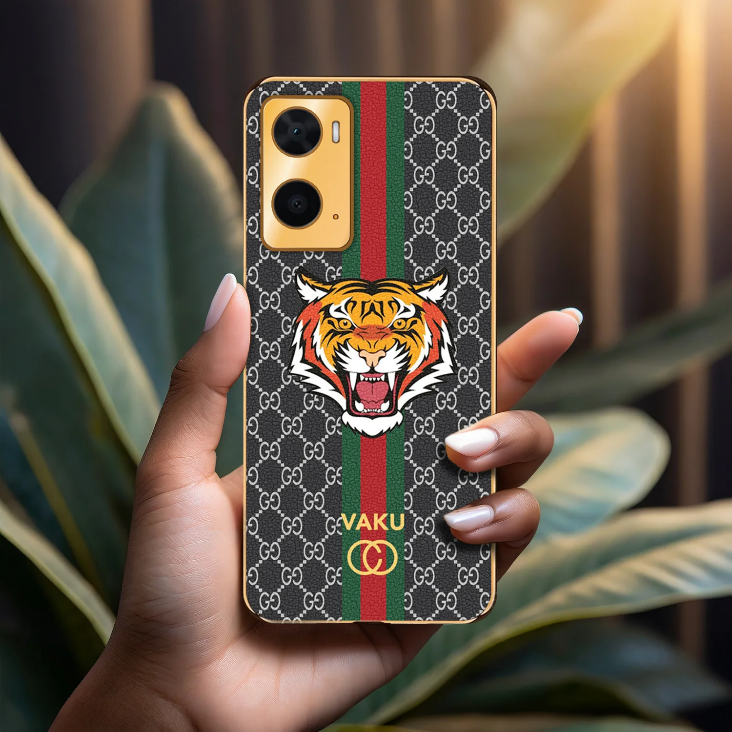Vaku ® Oppo A76 Lynx Designer Leather Pattern Gold Electroplated Soft TPU Back Cover Case - Image 12