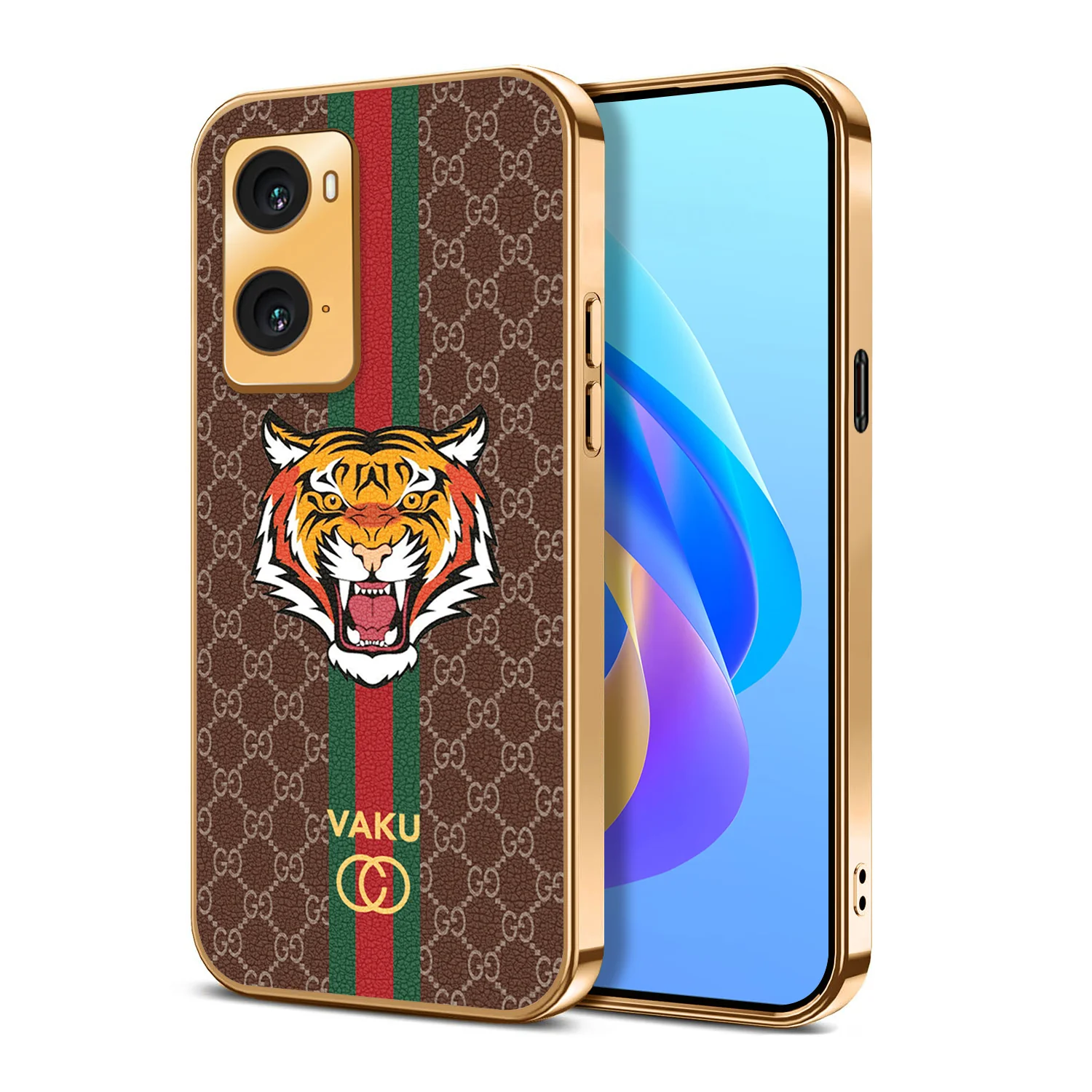 Vaku ® Oppo A76 Lynx Designer Leather Pattern Gold Electroplated Soft TPU Back Cover Case - Image 15