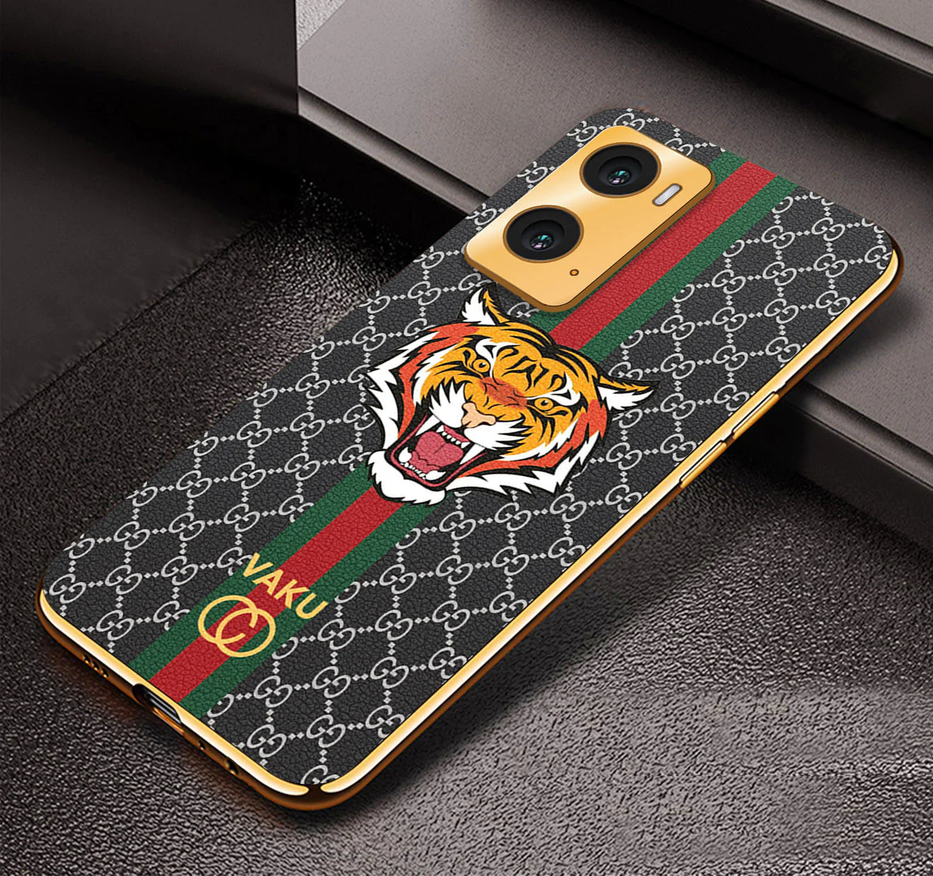 Vaku ® Oppo A76 Lynx Designer Leather Pattern Gold Electroplated Soft TPU Back Cover Case - Image 3