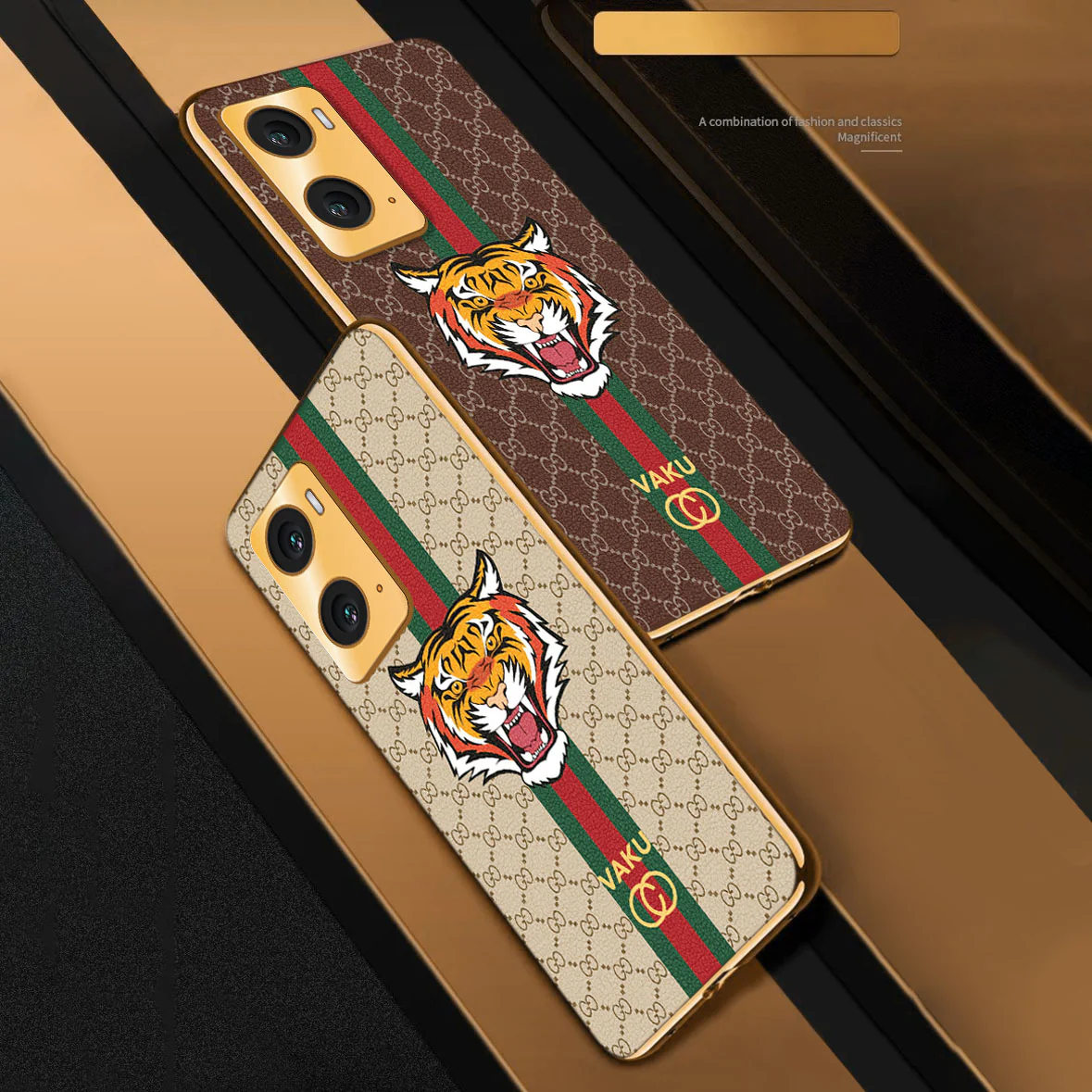 Vaku ® Oppo A76 Lynx Designer Leather Pattern Gold Electroplated Soft TPU Back Cover Case - Image 4