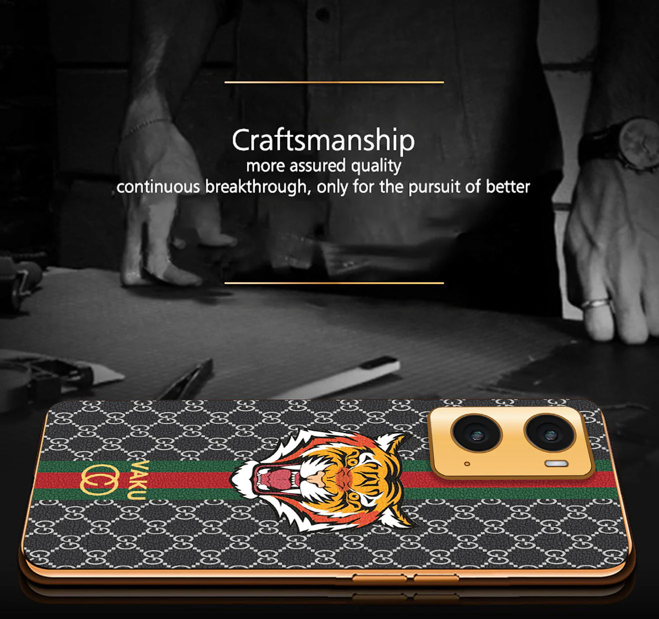 Vaku ® Oppo A76 Lynx Designer Leather Pattern Gold Electroplated Soft TPU Back Cover Case - Image 6
